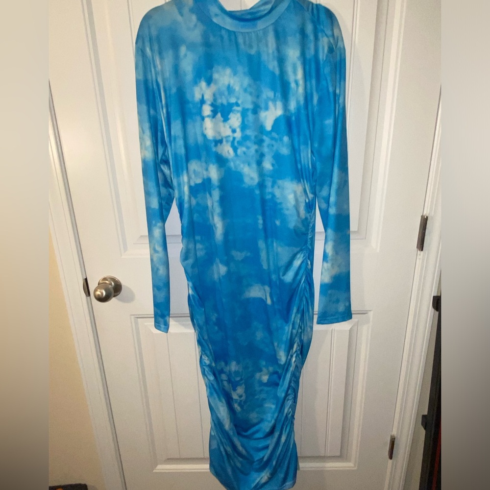 Sky Print Sleeves Maxi Dress